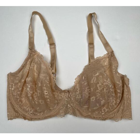 Savage X Fenty Floral Lace Unlined Bra in Honey Nude Size 36DD - Picture 3 of 5